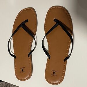 Shade & Shore Black Strap Tan Sole Sandals